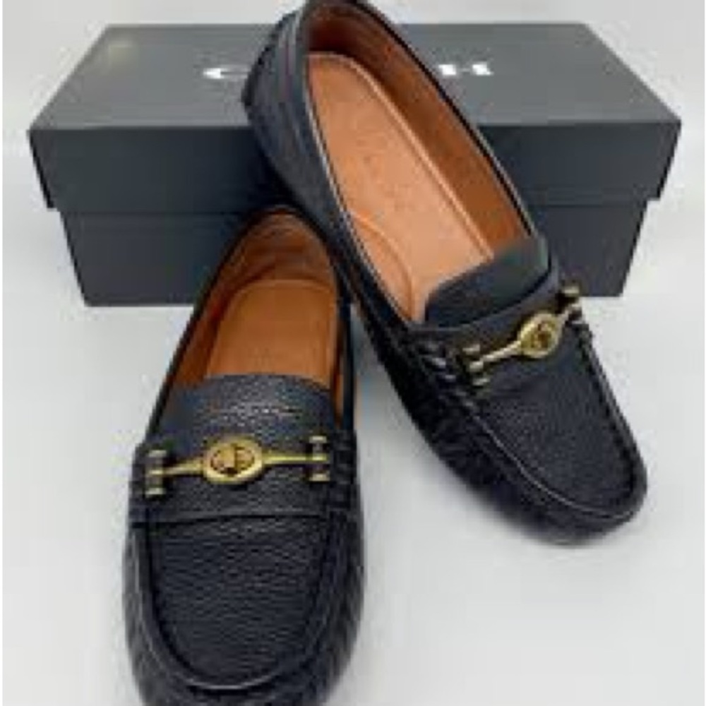 Coach Women’s Crosby Turnlock Black Leather Loafers with Gold Accents - Picture 7 of 7